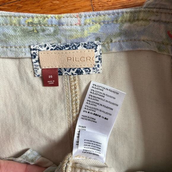 Pilcro Cut-Off Short Overalls Denim Floral Print Watercolor Anthropologie Summer - Picture 7 of 7